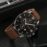 4-in-1 Men's Watch Set Quartz Business Casual Round Pointer Calendar Canvas Band Bracelet Accessories