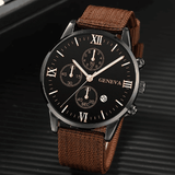 4-in-1 Men's Watch Set Quartz Business Casual Round Pointer Calendar Canvas Band Bracelet Accessories