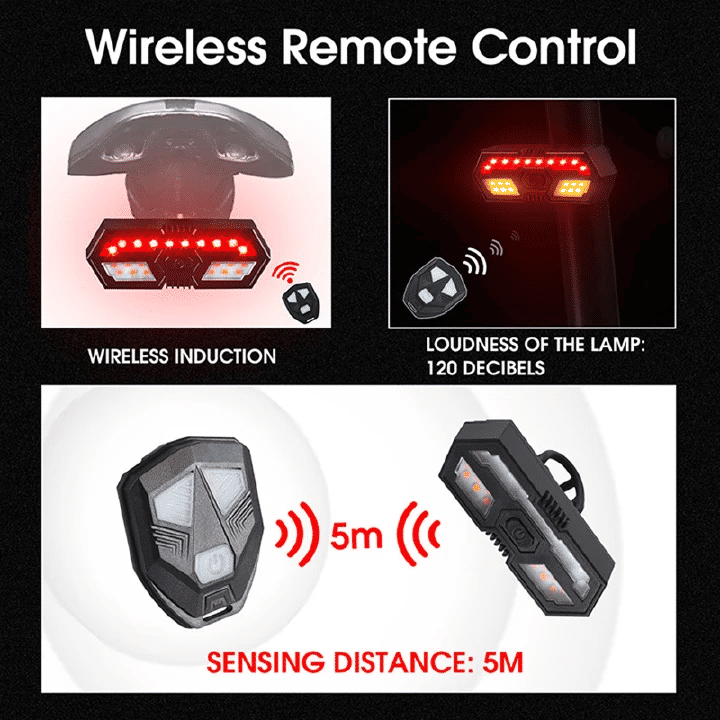 Smart Bicycle Turn Signal Light Wireless Remote Control Rechargeable Bike Rear Lamp