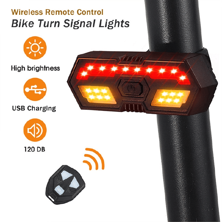 Smart Bicycle Turn Signal Light Wireless Remote Control Rechargeable Bike Rear Lamp