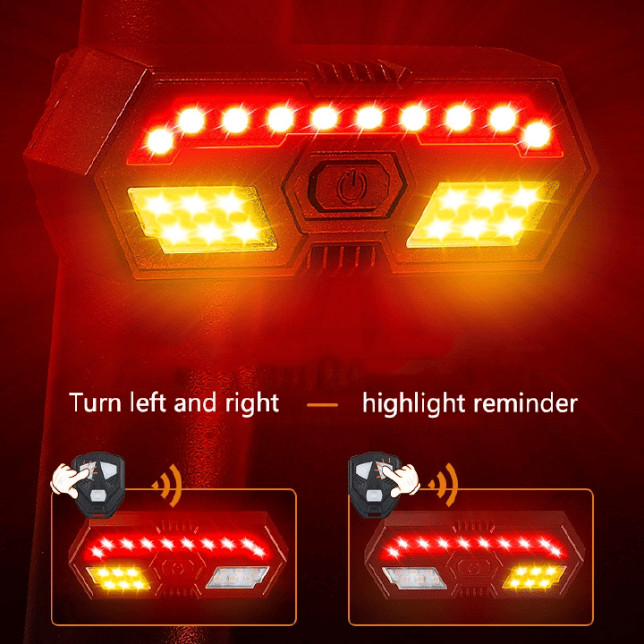 Smart Bicycle Turn Signal Light Wireless Remote Control Rechargeable Bike Rear Lamp