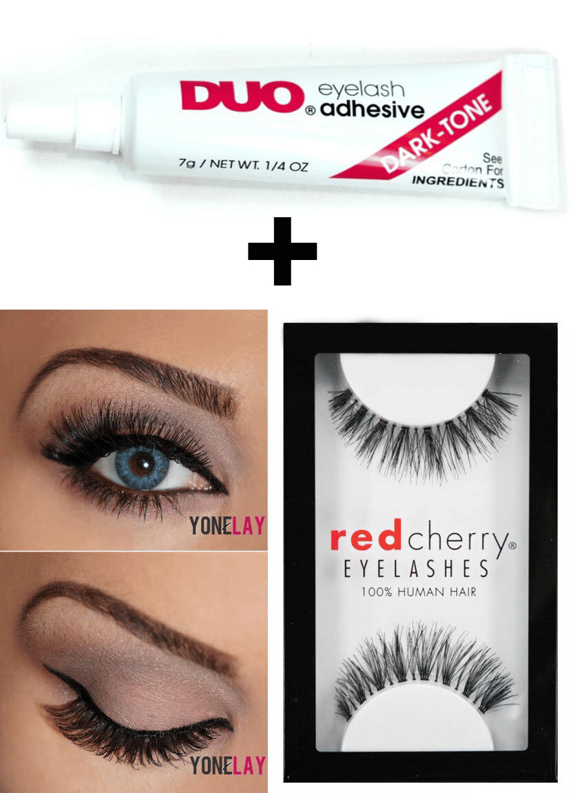 Red Cherry 1 Pair Human Hair False Eyelashes Black