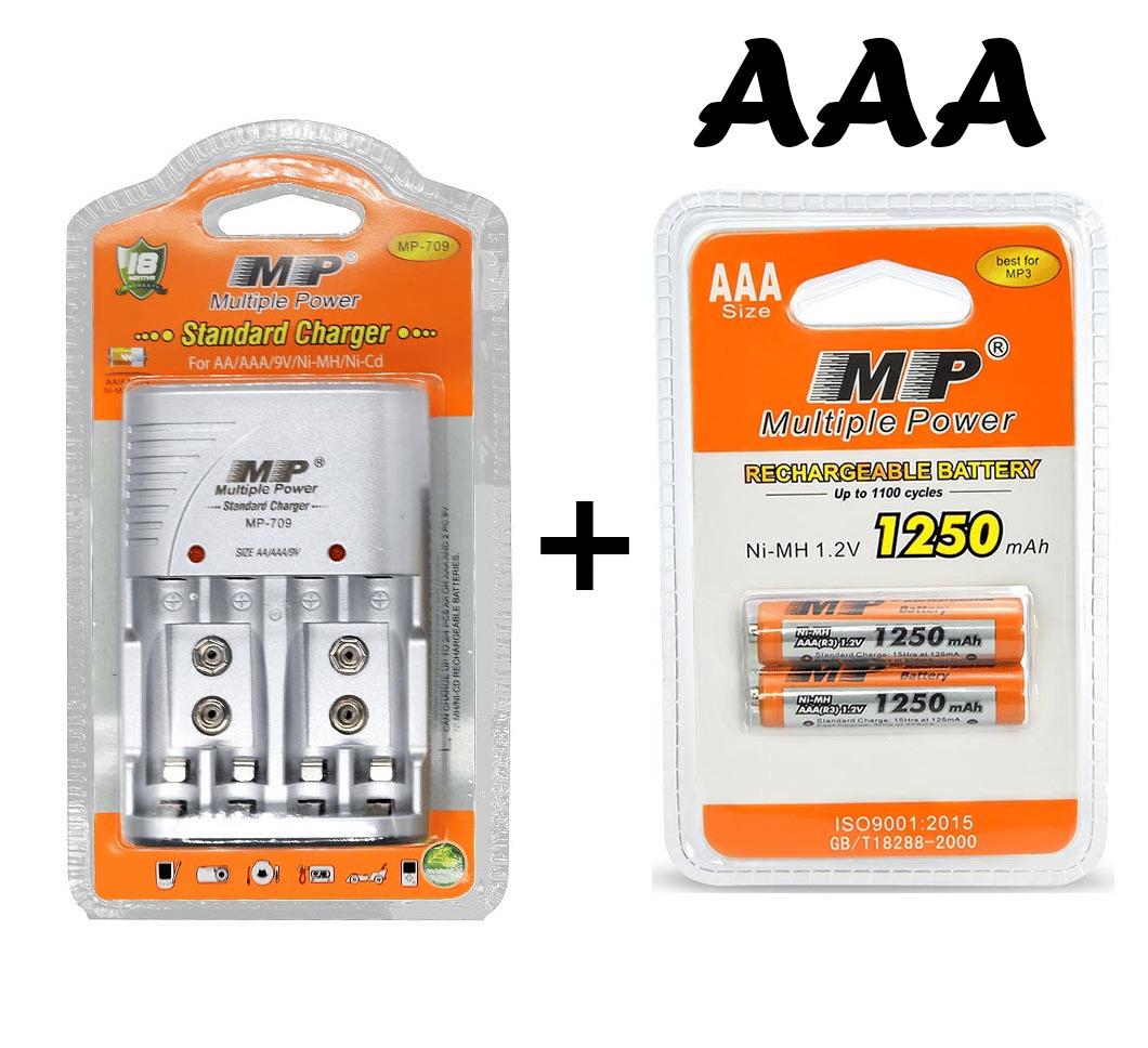 Multiple Power AAA Rechargeable Batteries and Charger Set 2 Pcs
