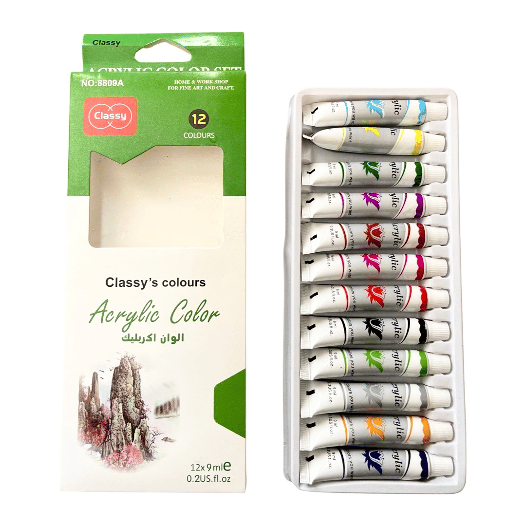 Classy's Colours 12-Color Acrylic Paint Set Professional Pigments 9ml Tubes