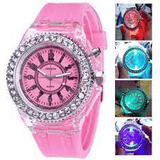 Geneva LED Glowing Quartz Women's Watch Pink Silicone Analog