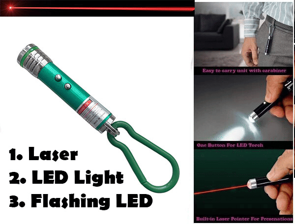 Mini 3-in-1 LED Laser Pointer Flashlight Keychain for Pets Green