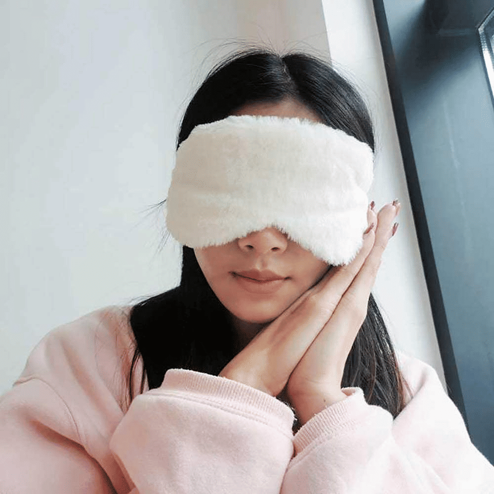 Luxury Silk & Fur Sleep Eye Mask Plush Soft Fluffy White