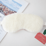 Luxury Silk & Fur Sleep Eye Mask Plush Soft Fluffy White