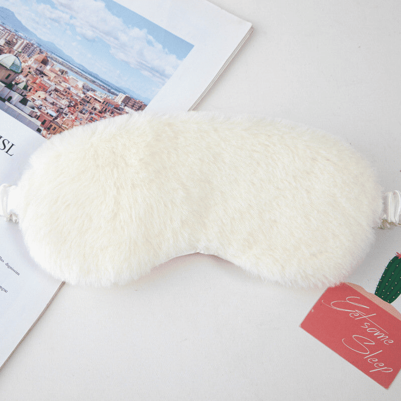 Luxury Silk & Fur Sleep Eye Mask Plush Soft Fluffy White