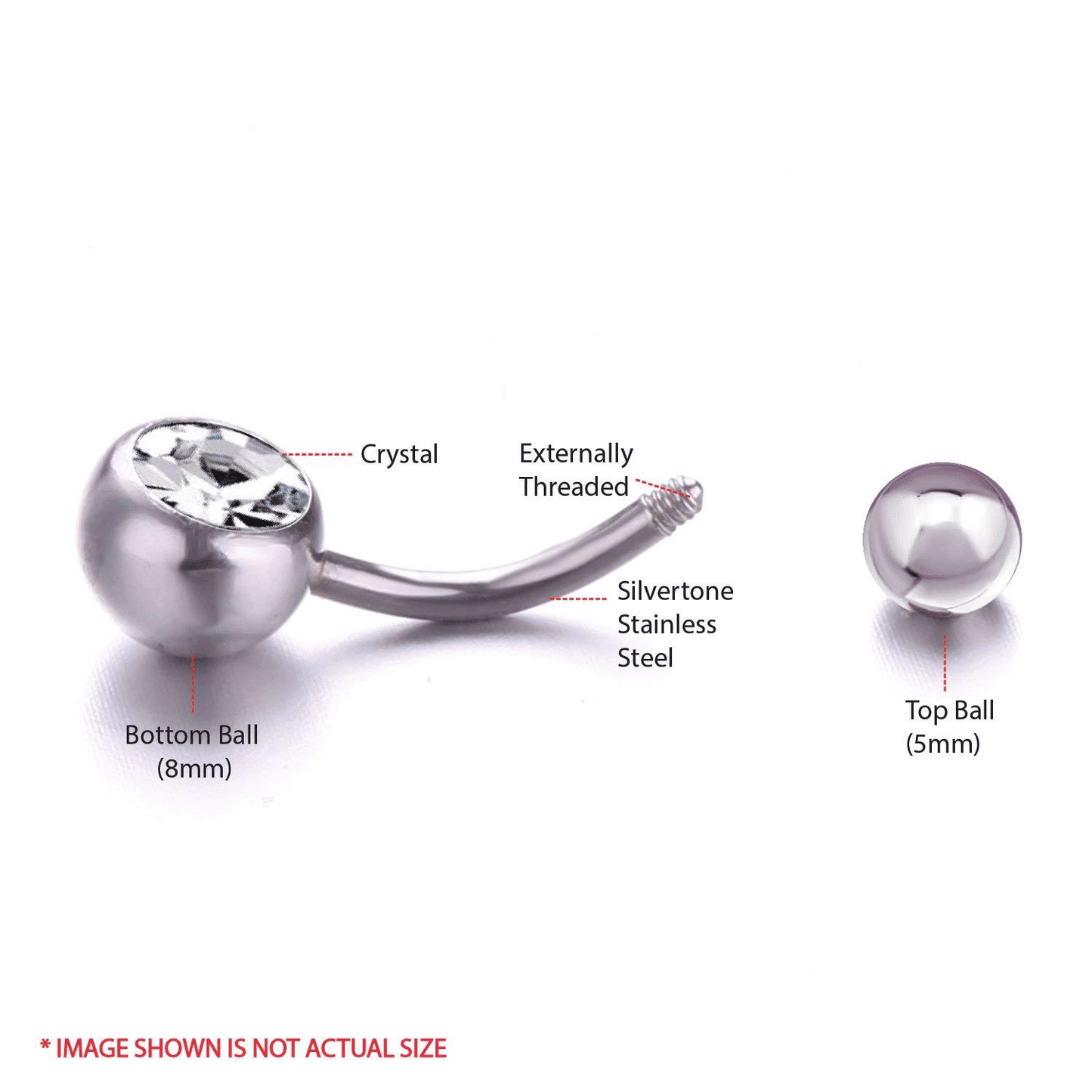 CZ Belly Button Ring Curved Barbell Surgical Steel 14GA