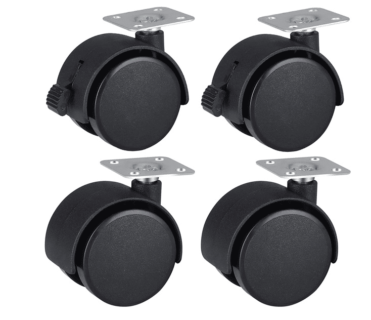 Twin Wheel Swivel Caster Wheels 2 Inch 4 Pack With Brakes