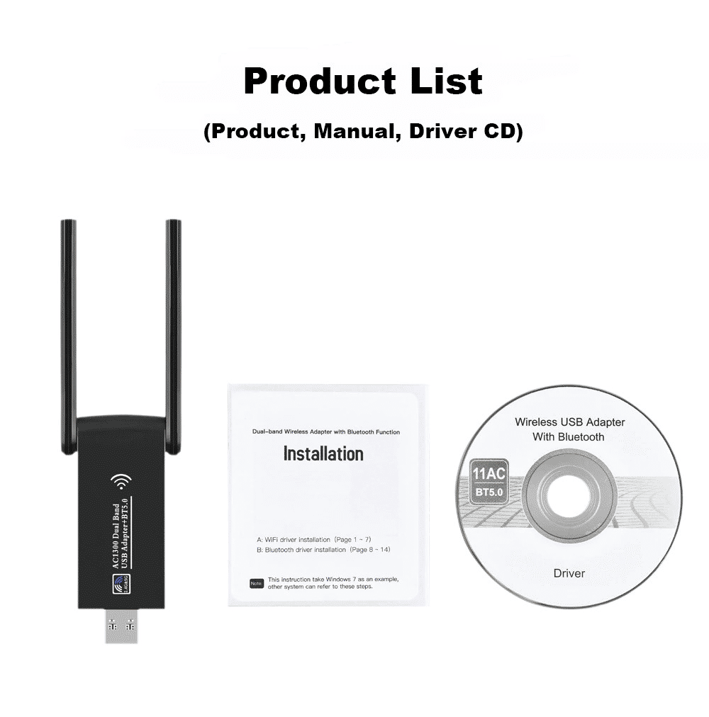 EEEkit 1300Mbps 2-in-1 Dual Band WiFi Bluetooth 5.0 Adapter