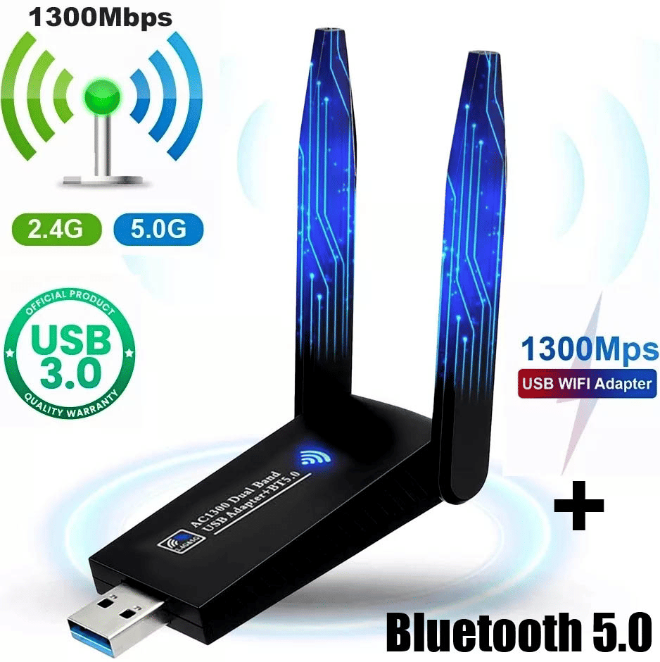 EEEkit 1300Mbps 2-in-1 Dual Band WiFi Bluetooth 5.0 Adapter