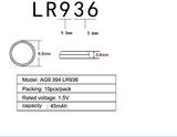 AG9 LR936 394 Button Cell Watch Batteries 1.55V 10 Pack