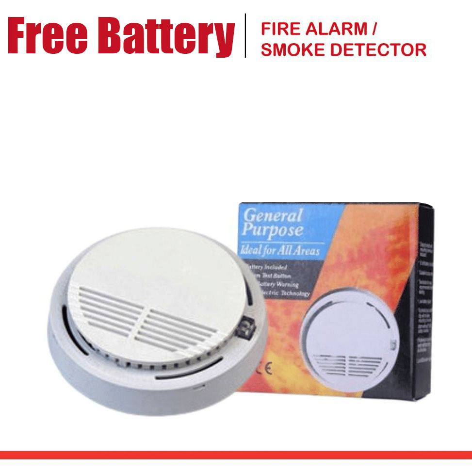 Wireless Photoelectric Smoke Detector Alarm with 9V Battery White