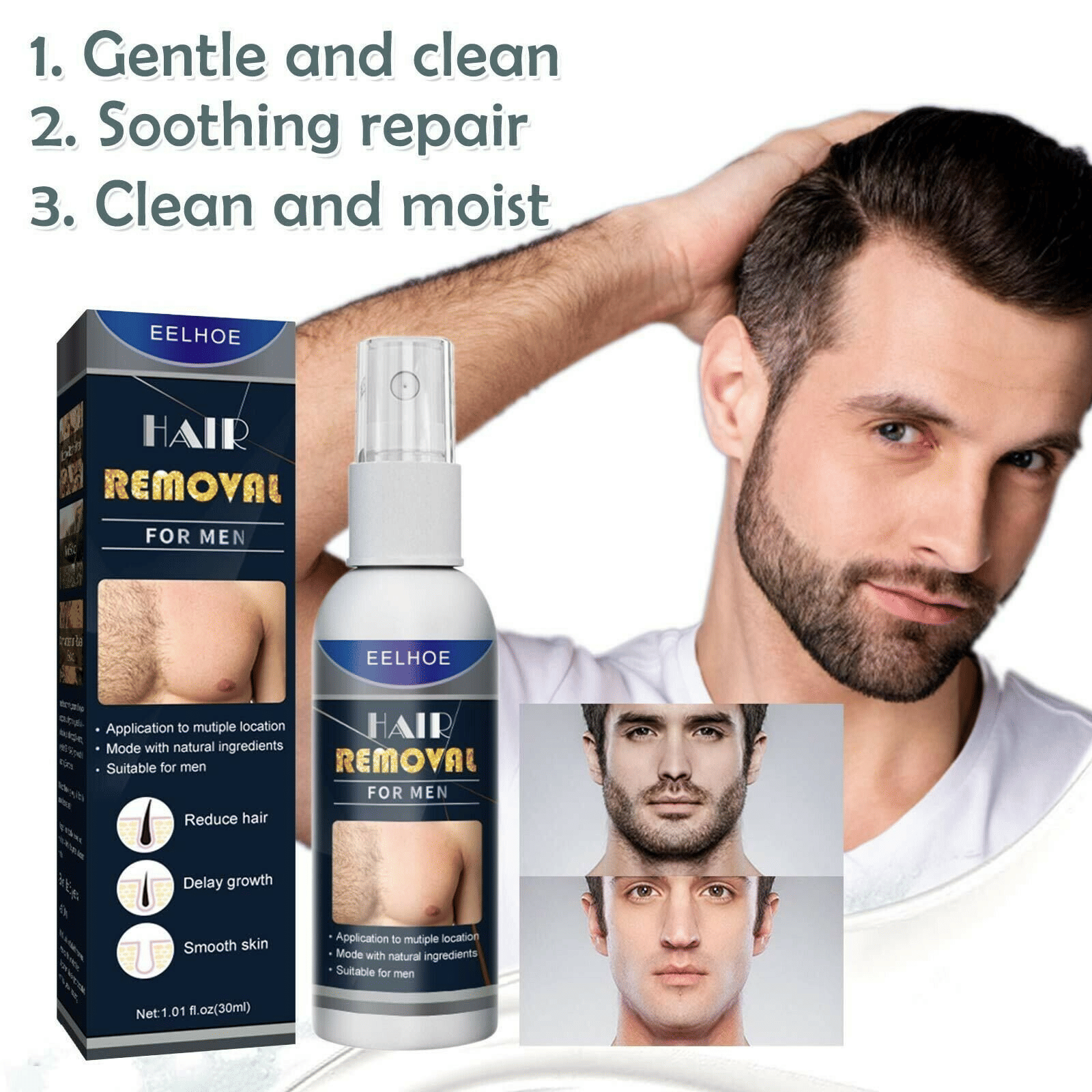 EELHOE 100% Natural Permanent Depilatory Spray 30ml for Men