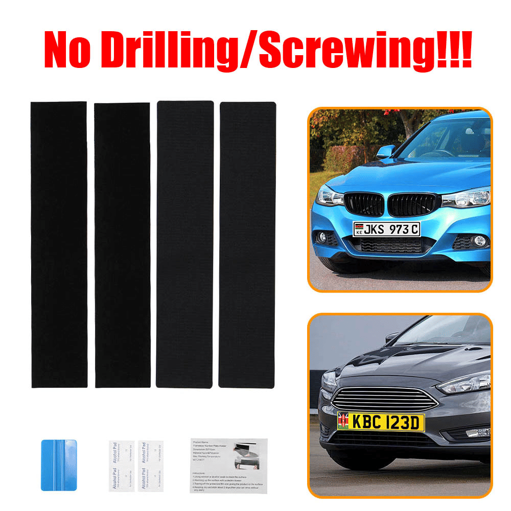 Frameless Self-Adhesive Number Plate License Holder Set Black 2 Pairs