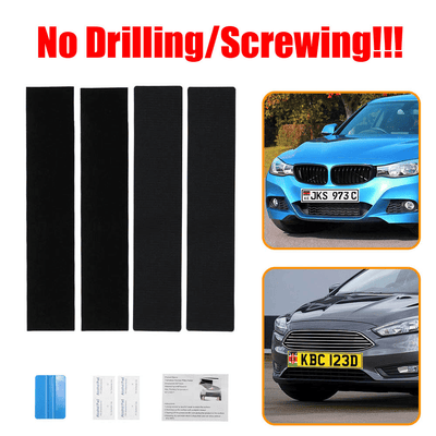Frameless Self-Adhesive Number Plate License Holder Set Black 2 Pairs