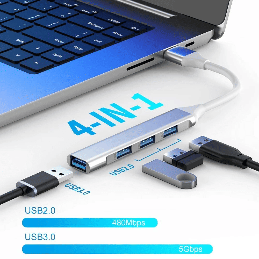 4-Port High-Speed 3.0 USB-C Data Hub Splitter 5Gbps Gray