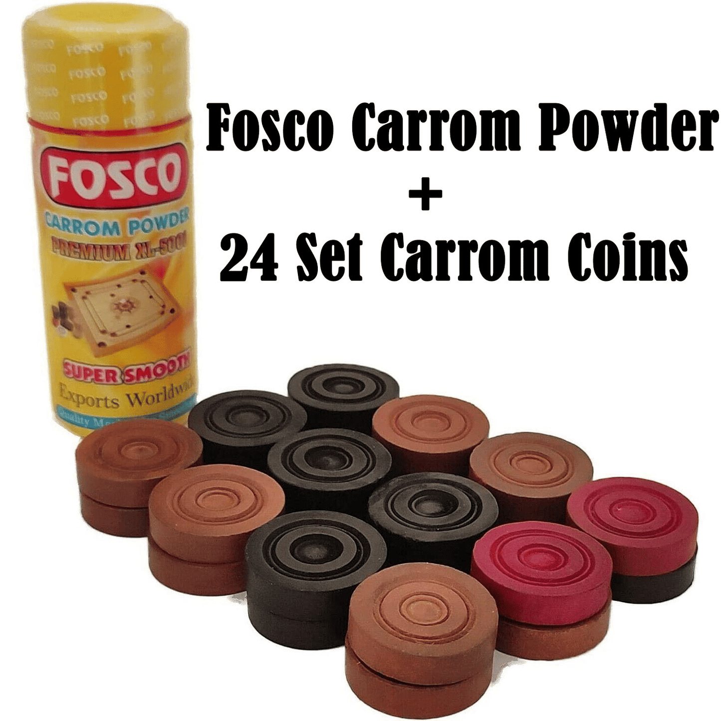 Fosco Carrom Board Game Coin Set 24 Pieces with Powder