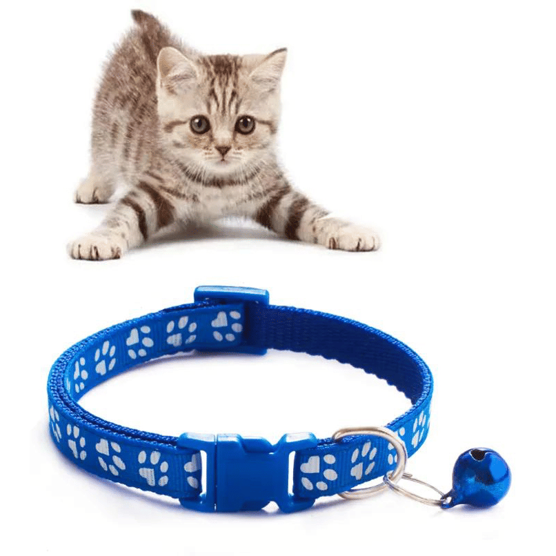 Generic Paw Print Cat Collar With Bell Adjustable Blue Accessory