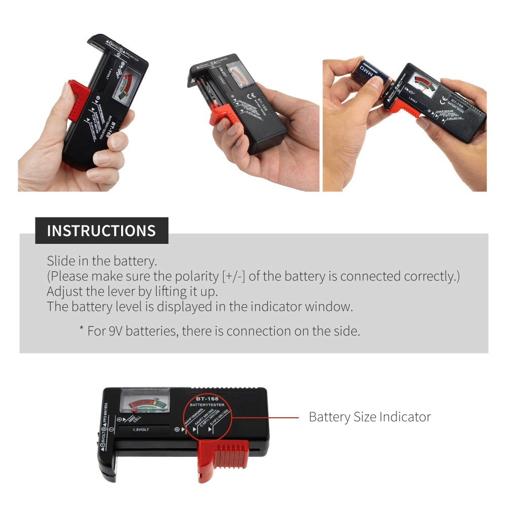 Digital Battery Capacity Tester for 9V AA AAA Button Cells Black