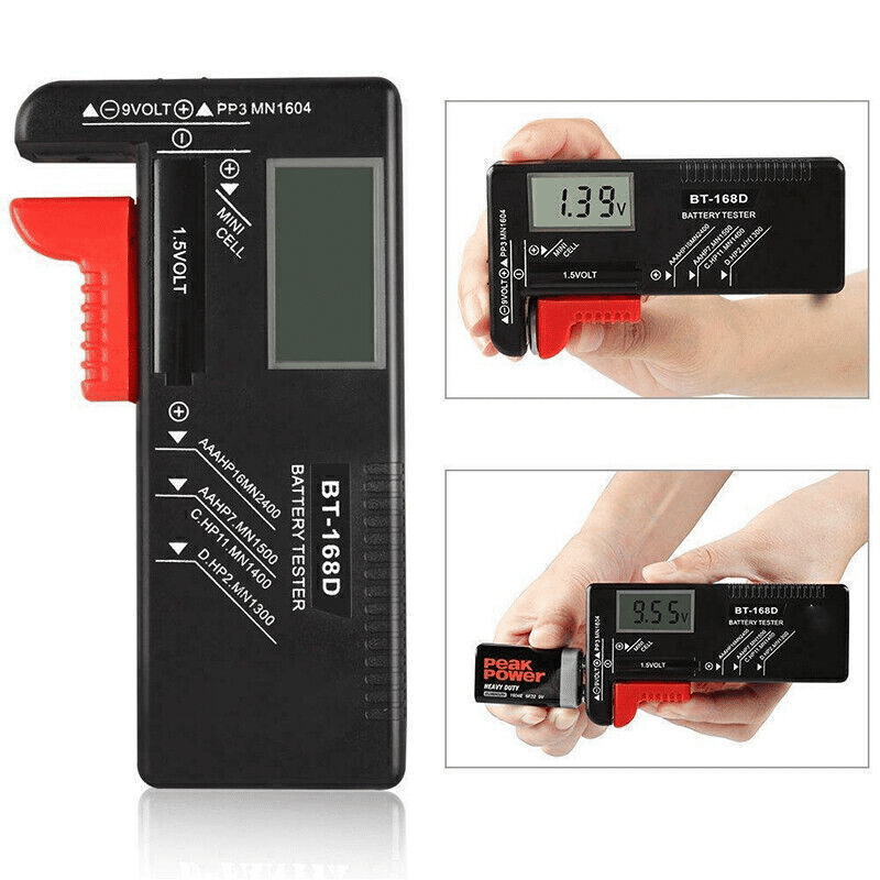 Digital Battery Capacity Tester for 9V AA AAA Button Cells Black