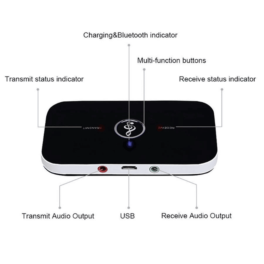 Bluetooth 5.0 Audio Transmitter Receiver 3.5mm AUX Adapter Black