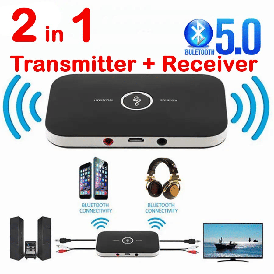Bluetooth 5.0 Audio Transmitter Receiver 3.5mm AUX Adapter Black