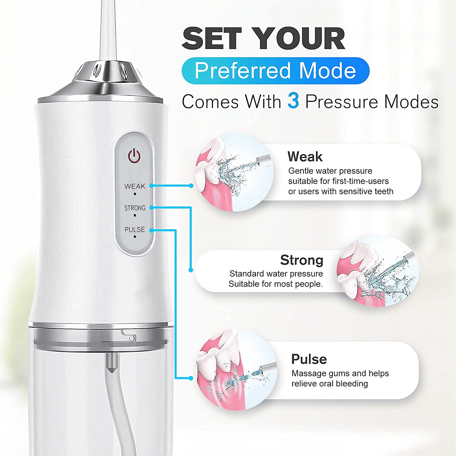 Portable Oral Irrigator Dental Water Flosser 220ml 3 Modes IPX7