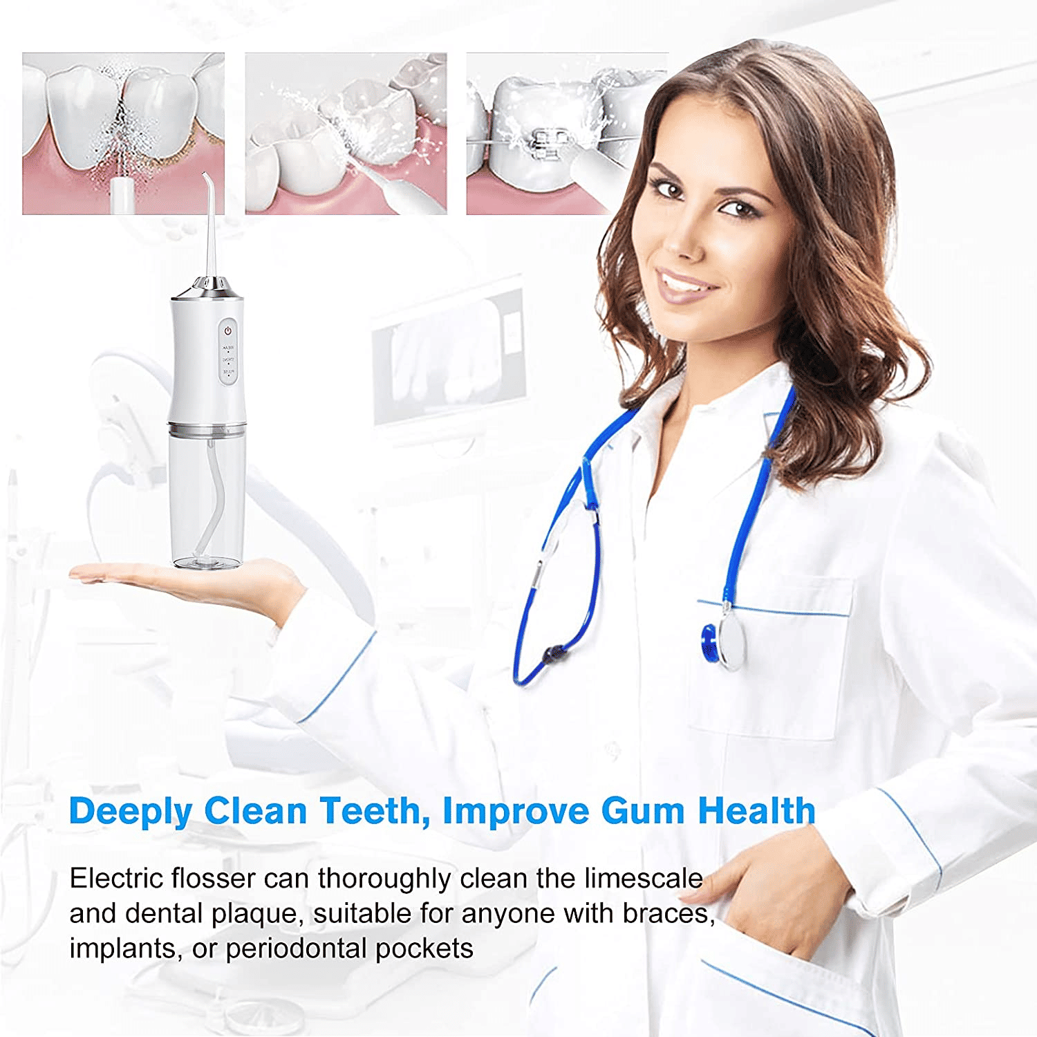 Portable Oral Irrigator Dental Water Flosser 220ml 3 Modes IPX7