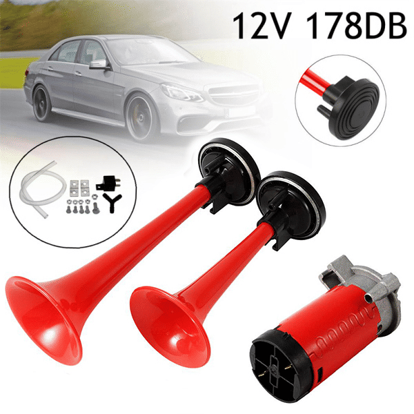 Generic Dual Tone Air Horn Set 12V Compressor Red