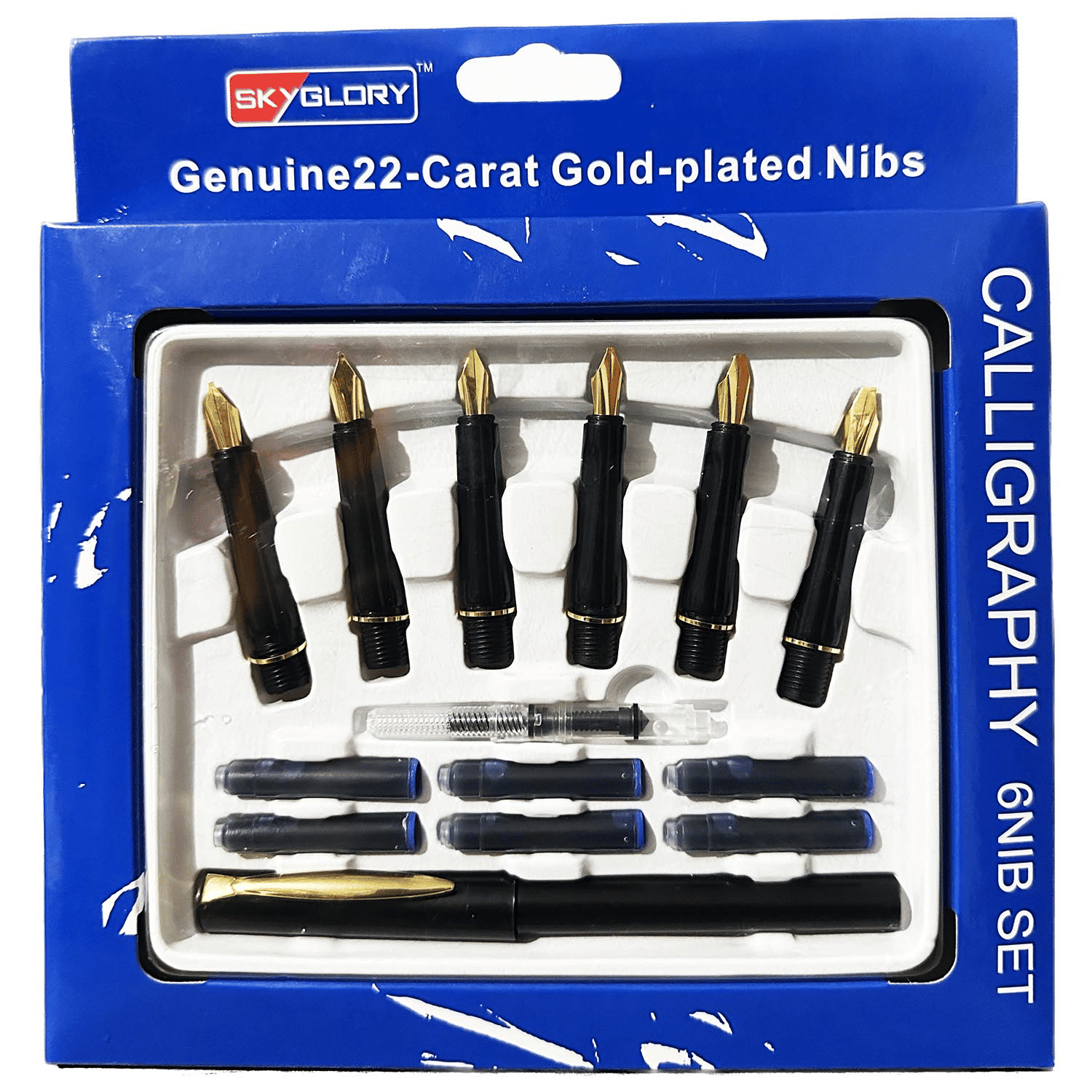 Skyglory Calligraphy Pen 6-Nib Set with 22 Carat Gold-Plated Nibs