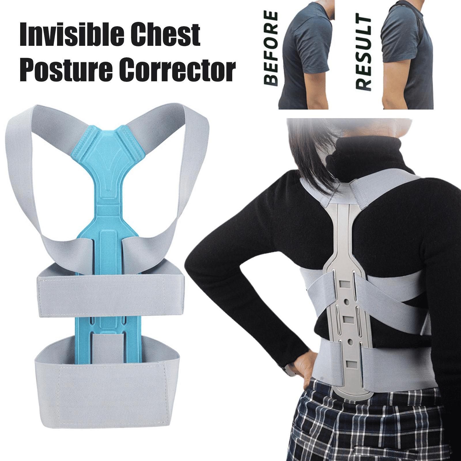 Invisible Chest Posture Corrector Breathable Spine Support Brace Gray