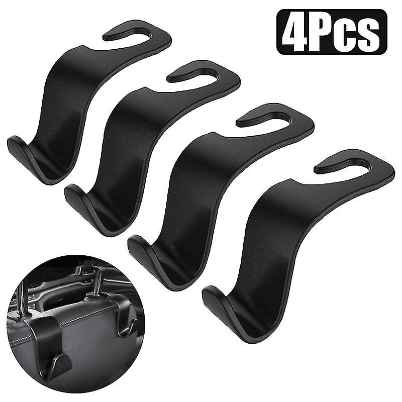 Portable Car Seat Back Storage Hooks 4 Pack Black