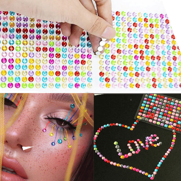 504pcs 6mm Crystal Diamond Stickers Self-Adhesive Rhinestone Decal Pack Multicoloured