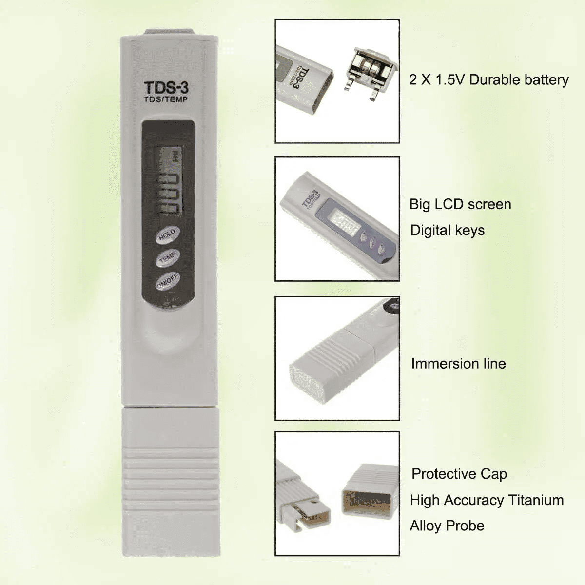 Generic TDS-3 Digital Water Quality Tester Purity Pen Beige