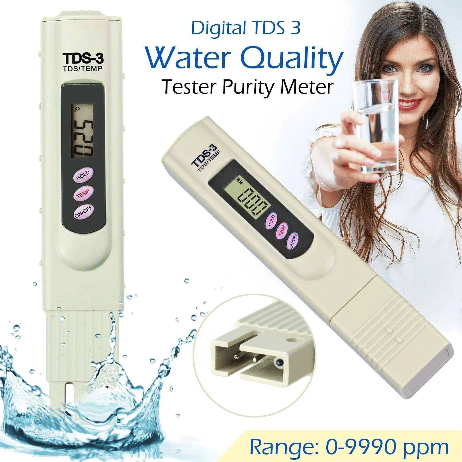 Water Quality Tester Digital TDS Meter Set 0-9990 Ppm Range