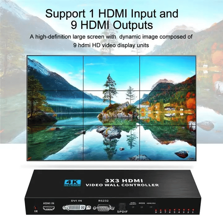 Generic 3x3 TV Video Wall Controller 4K HDMI DVI Splicer Black