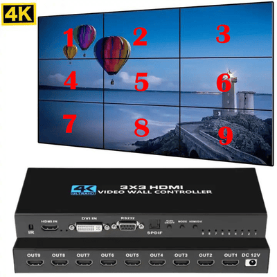 Generic 3x3 TV Video Wall Controller 4K HDMI DVI Splicer Black