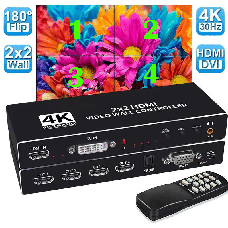 4K 2x2 HDMI Video Wall Controller 4 Screen Processor Splicer