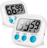 Magnetic Digital Kitchen Timer 2 Pack Loud Alarm White