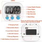 Magnetic Digital Kitchen Timer 2 Pack Loud Alarm White