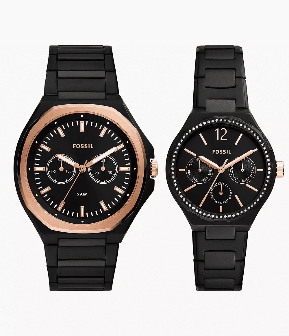 Fossil Evanston His and Her Black Multifunction Watch Set