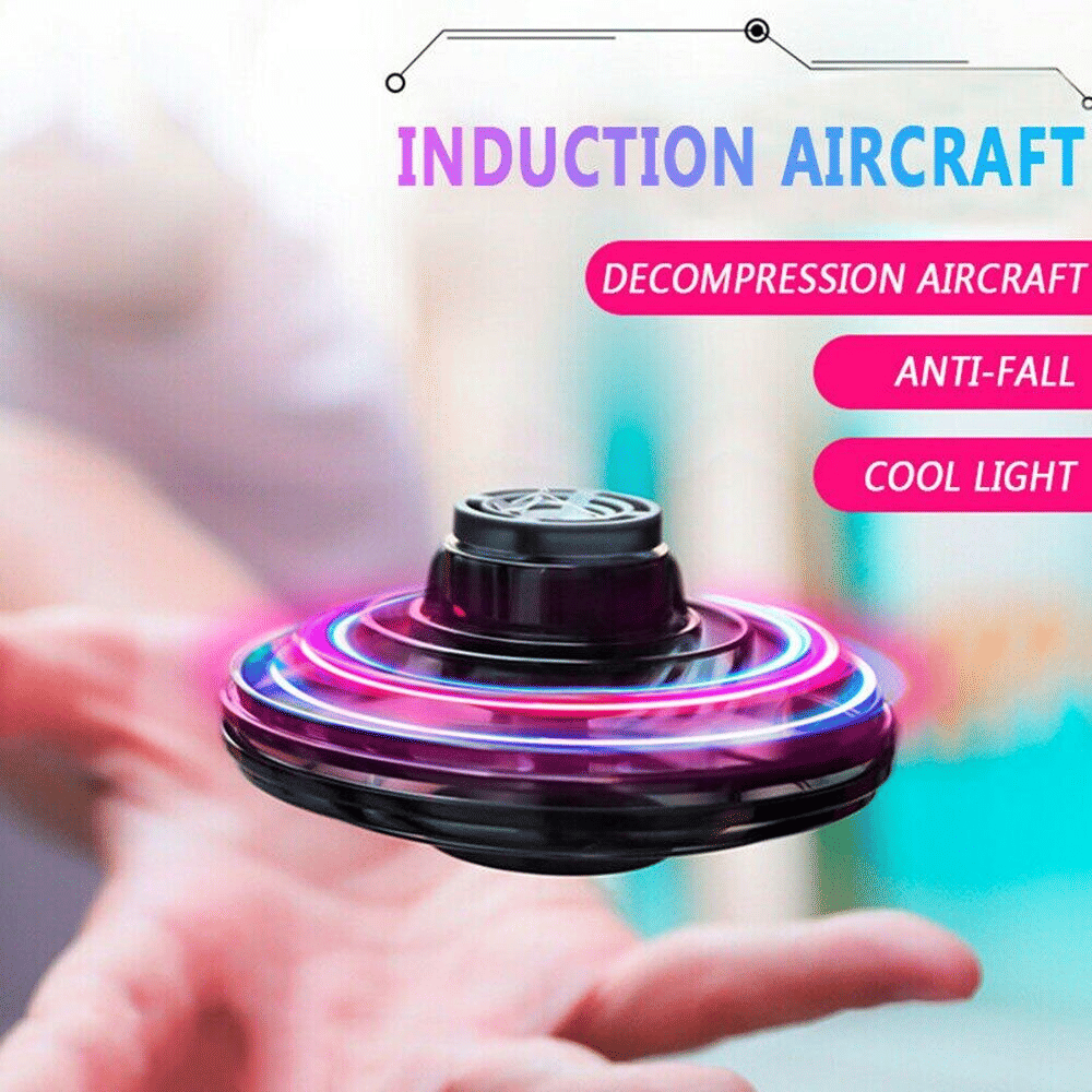 UFO Fidget Flying Spinner Magic Hover Orb with RGB Lights Black