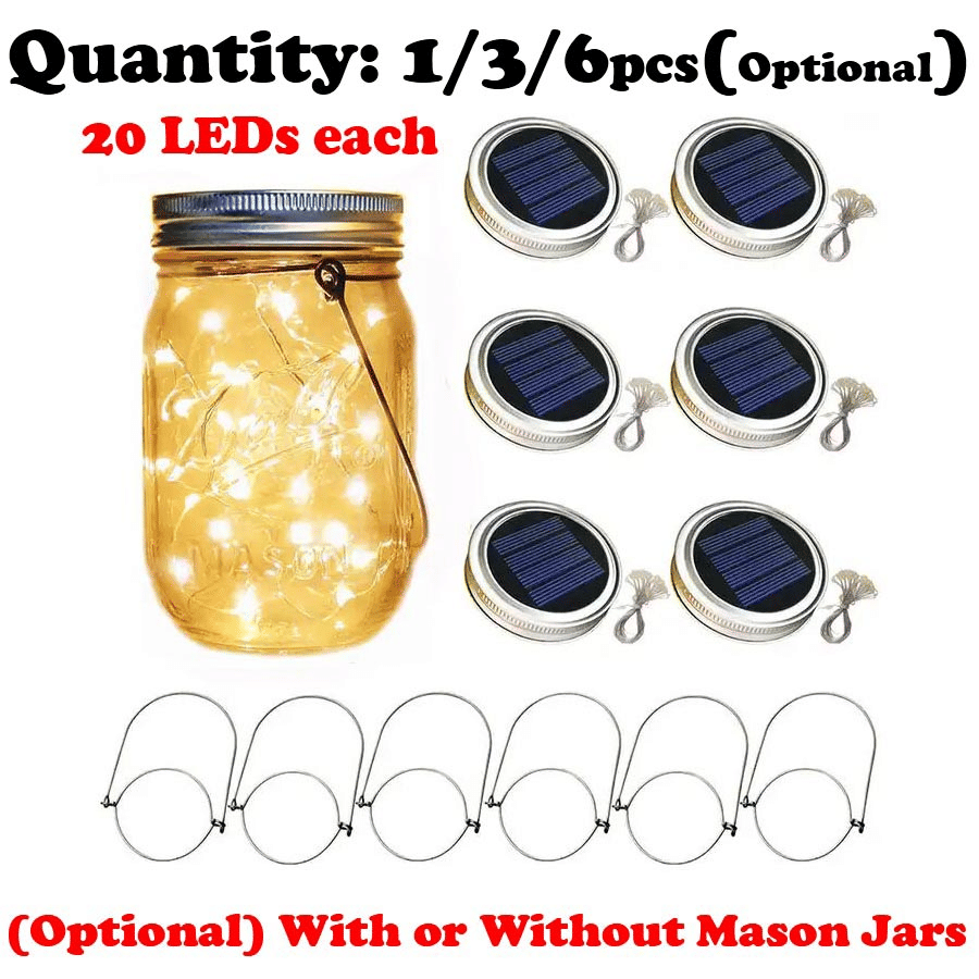 Generic Solar Mason Jar LED Fairy String Lights 20 LED Silver