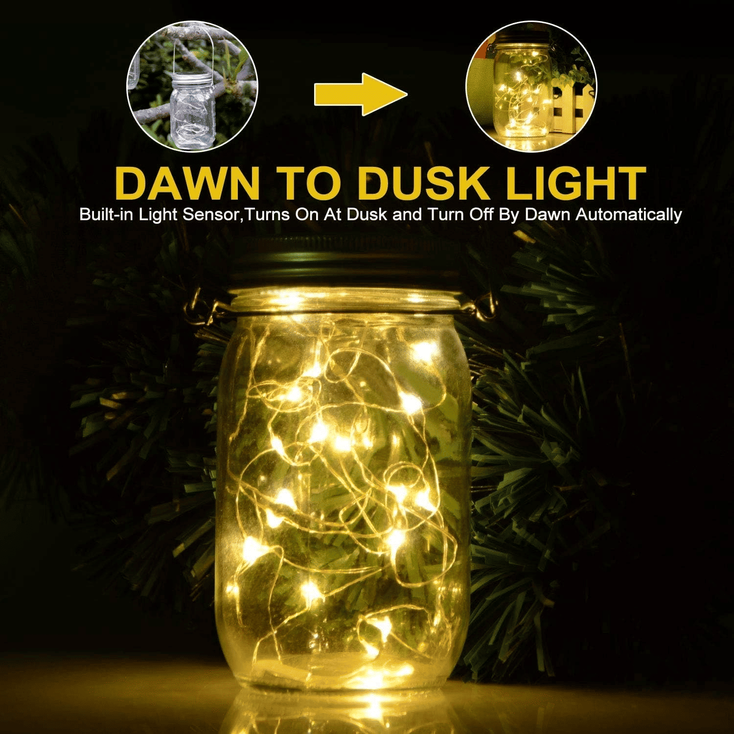 Generic Solar Mason Jar LED Fairy String Lights 20 LED Silver