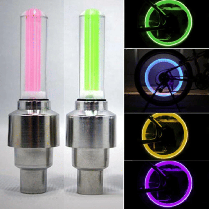 4PCS Bicycle Bike LED Lights Tire Valve Cap Flashlight Auto Car Motorcycle Tire Air Valve Wheel Spokes Light Bike Accessories