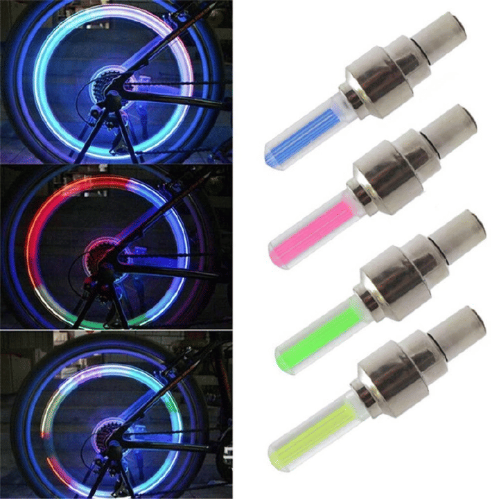 4PCS Bicycle Bike LED Lights Tire Valve Cap Flashlight Auto Car Motorcycle Tire Air Valve Wheel Spokes Light Bike Accessories