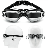 4Pcs Set High Definition Waterproof Anti-Fog Swimming Goggles Large Frame Electroplating with Cap Earplugs Nose Clip